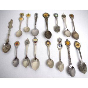 Lot of 15 Travel Souvenir Collector Spoons U.S. Cities Places AK NM CA NC VA NY!